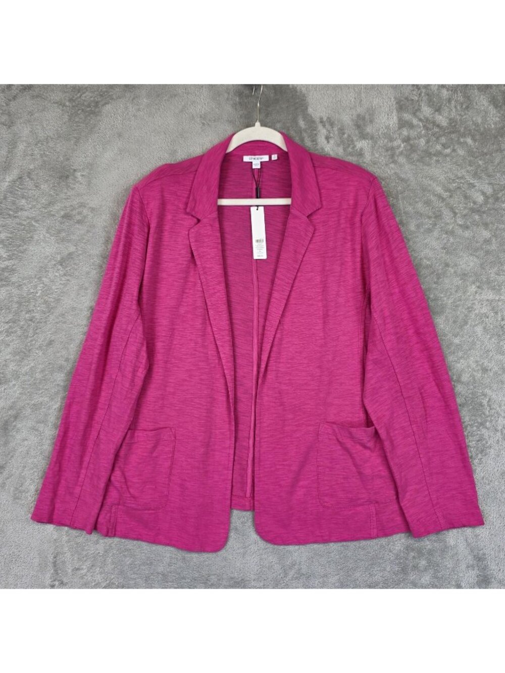 Chico's Blazer Womens XXL Pink Slub Knit Open Front 3/4 Sleeve Crushed Berries